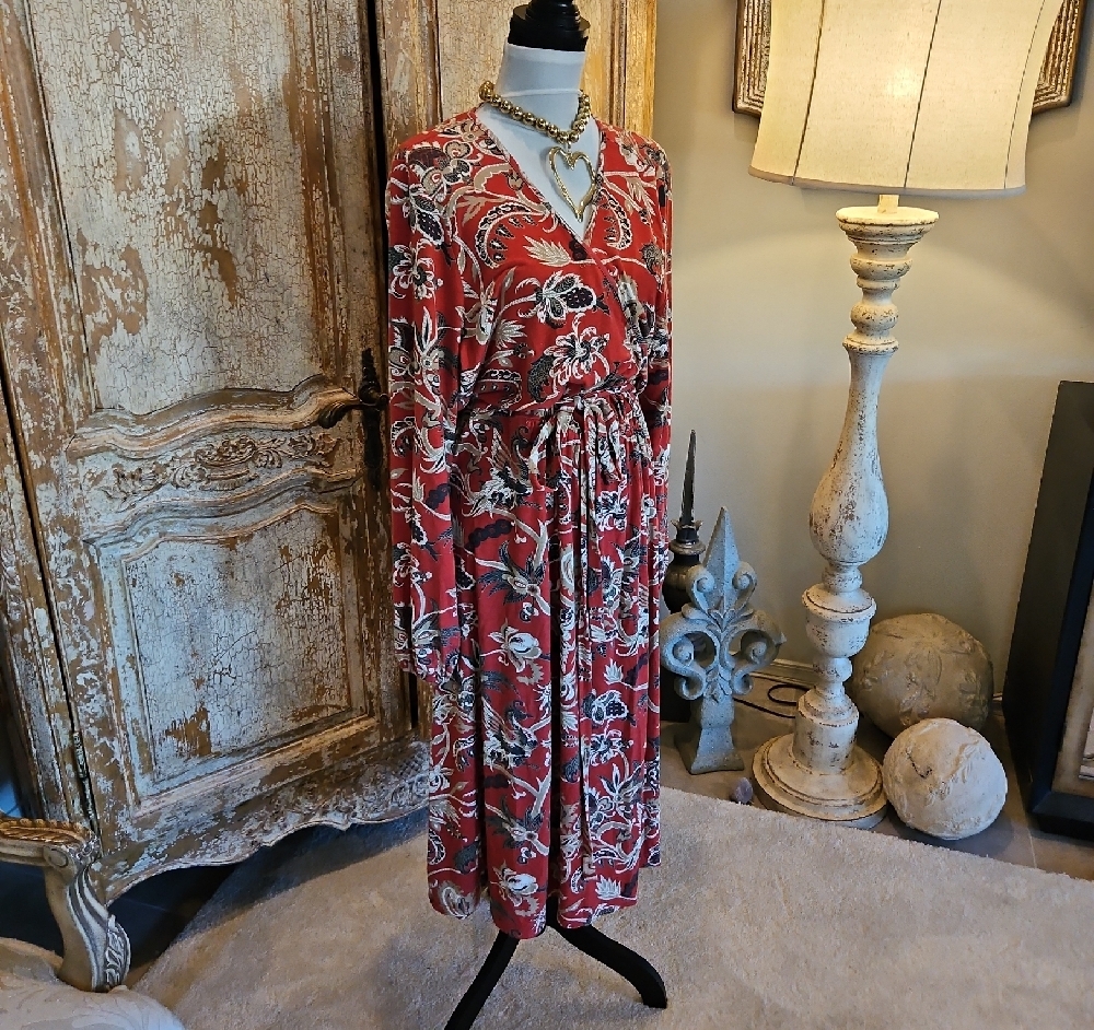 Old Navy Red Floral Wrap Maxi Dress - Picture 2 of 8